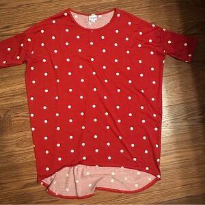 LuLaRoe Irma Red & White Polka Dot Tunic Top – Size M – High-Low Hem